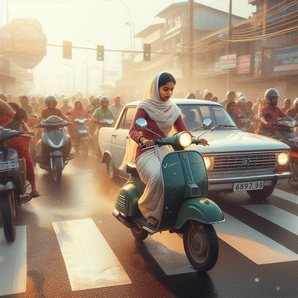 റൗണ്ട് എബൗട്ടിൽ പായുന്ന യുവതി